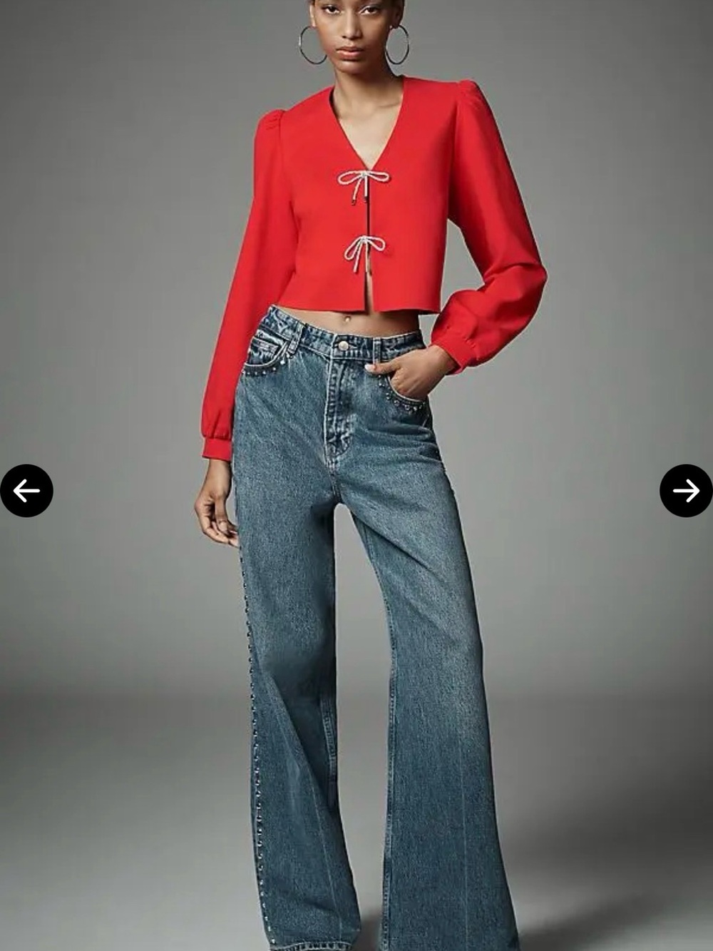Anthropologie Red V-Neck Tie-Front Blouse - Picture 2 of 13
